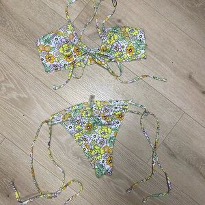 Floral Tie-Front Bikini Set in Yellow & Green